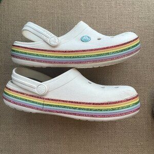 Crocs Crocband Rainbow Glitter Kids Clogs - White, Youth Size 5